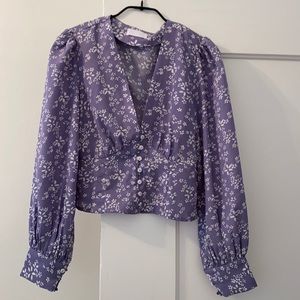 Isalis Purple Floral Cropped Blouse Top